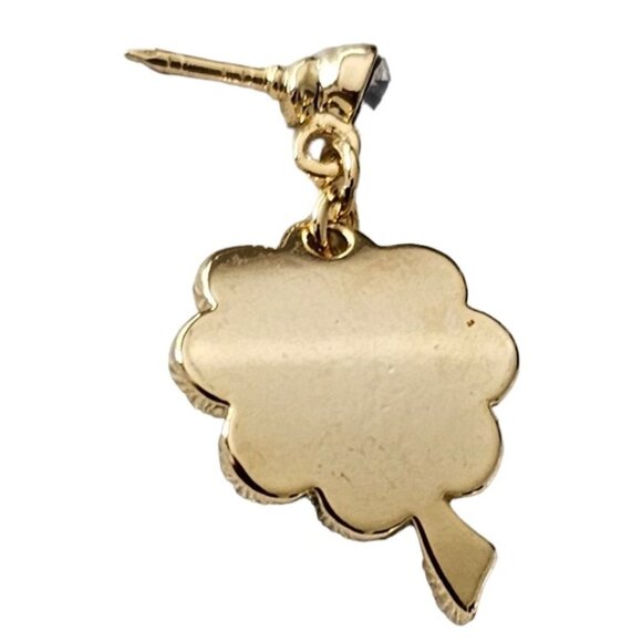 Gold Tone Green Rhinestone Pave Four-Leaf Clover Dangle Lapel Tie Scarf Pin L267 - Picture 6 of 9